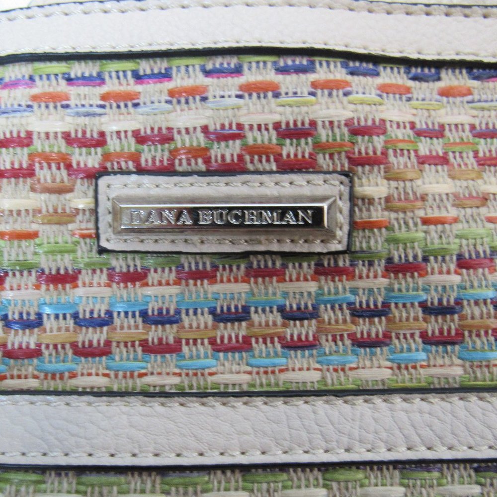 Dana Buchman Women’s Multicolored Woven Straw Faux Leather Tote Bag Purse - Picture 5 of 13